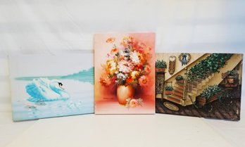 Set Of Three Colorful Acrylic Canvas Paintings