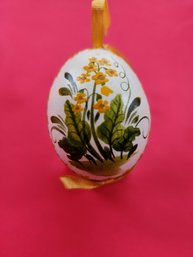 Vintage Austrian Hand Painted Egg- Army Green With Yellow Flowers