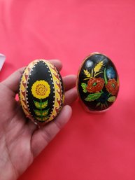 2 Eastern European Hand Decorated Eggs- Black