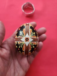 Vintage Eastern European Black Egg Decorative Egg. Duck Egg?