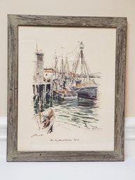 Vintage Framed John Haymson New England Harbor No 3 Gloucester MA Pencil Signed Art Print