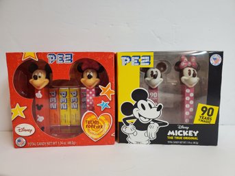 Two NOS Walk Disney PEZ Candy Dispensers -mickey The True Original 90 Years & Minnie Mouse Friends Forever