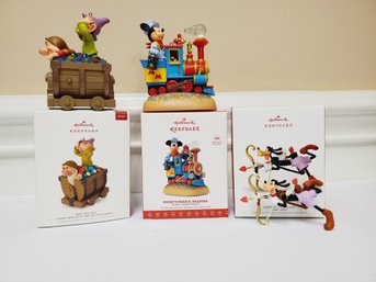 Three Hallmark Keepsake Holiday Christmas Ornaments-Mickey Mouse, Goofy, Snow White Dopey & Grumpy