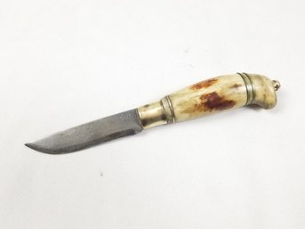 Vintage Tramontina Gelofort Stag Antler & Brass Handle With Stainless Straight Blade Knife