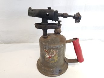 Antique Gasoline Blow Torch With Red Handle