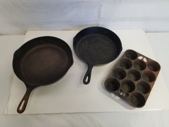 Vintage Cast Iron Pans And Cast Iron Muffin Pan