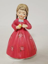 Cute Vintage Schmid Rotating Music Box - Girl In Red Dress- Works - Plays Hello Dolly