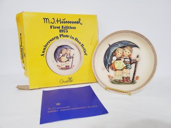 Vintage MJ Hummel 1st Edition 1975 Bas Relief Anniversary Plate In Original Box - Stormy Weather