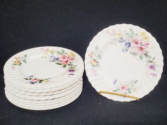Twelve Vintage Royal Doulton Arcadia Fine Bone China Floral 8' Salad / Dessert Plates H4802