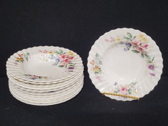 Twelve Vintage Royal Doulton Arcadia Fine Bone China Floral 8' Rimmed Soup Bowls H4802