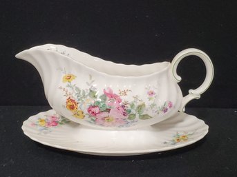 Vintage Royal Doulton Bone China Gravy Boat With Attached Underplate Arcadia (Older, Green Backstamp)