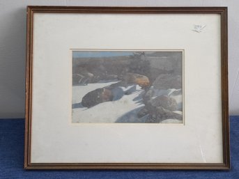 Signed Winter Scenic Print- Rocks In The Snow
