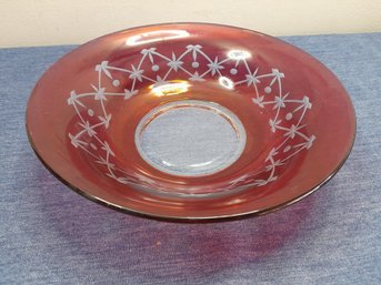 Etched Cranberry Glass Bowl