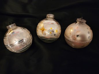 Lot Of 3 Beautiful Large  Vintage Silver And Gold Ornaments