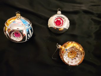 3 Vintage Indent Ornaments ( 1 As Is)