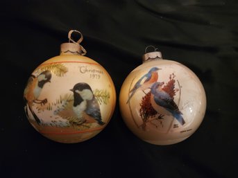 2 Vintage Glass Bird Ornament Dated 1979