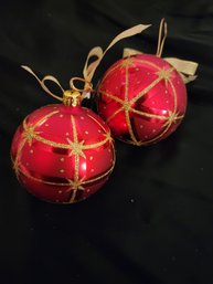 2 Large Red/ Gold German Ornament