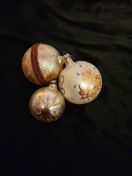 3 Vintage Austrian White/ Gold Glass Ornament