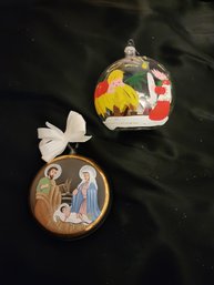 2 European Blown Glass Nativity Ornament- Hand Painted