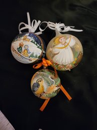 3 Stunning Hand  Painted Ornaments, Signed, Very Detailed