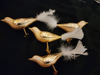 Vintage Czech Glass Bird Ornaments- 4 Gold Birds