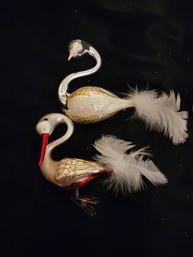 2 Antique Glass Bird Ornaments