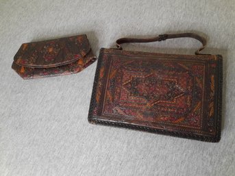 Pair Of Embossed Leather Purse And Clutch