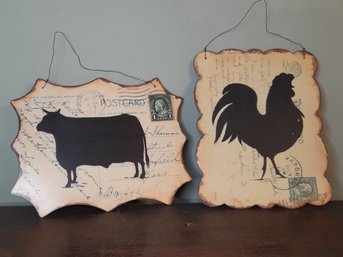 Farm Animal Postcard Wall Plaques Set Of 2