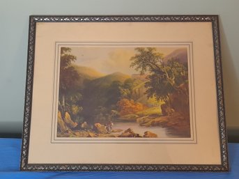 Framed Print- Fishing At The Lake With Metallic Frame