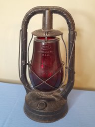 Vintage Lantern With Ruby Red Glass Shade #3