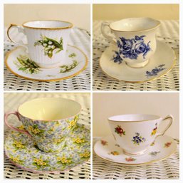 Four Tea Cups 2 Staffordshire, One Queens, By Rosina, One Shelley - All Bone China By England
