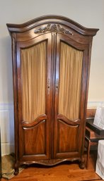 Carved Well Built French Provincial  Two Door Curtained Armoire With Four Chest Of Drawers In The Interior