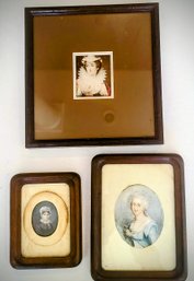 Trio Of Vintage Framed Victorian Ladies - The Smallest One Is Painted On Ivory Or Stone