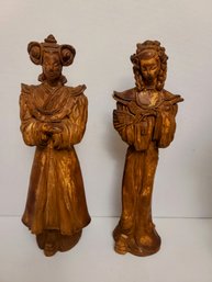 Pair Of Vintage/Antique  Asian Lacquered Wood Or Fossilized Wood Figurines