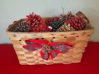 Pinecone Filled Woven Basket Decor