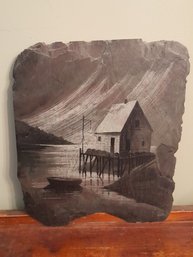 Signed Slate Wall Art- Boat By The Dock