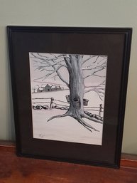 Signed Painting On Canvas- Winter Scene Of A Tree