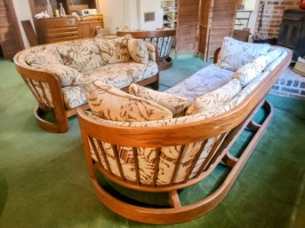 Large Mid Century Modern 1970's Vintage Oak Barrel Howard Furniture Sofa