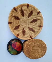 Grouping Of Indigenous Baskets And Hand Painted Trinket Box