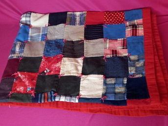 Handmade Quilt Blue And Red Patchwork