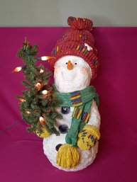 Lighted Fixture Snowman With Tree