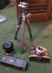 Vintage Contaflex Camera And Accessories And Tripod