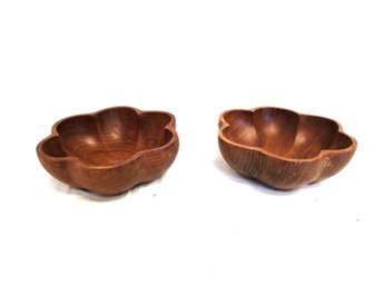 Two Hand Carved Wooden Salad Bowls Made In Thailand