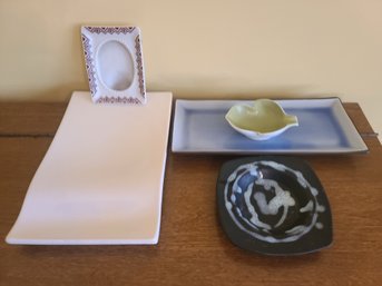 Grouping Of Ceramic Serve Ware (four Pieces) And Ukranian Art Frame