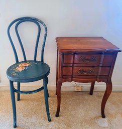 Pretty Painted Floral Chair And Side Table With Drawers