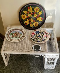 Vintage Wicker Tray Paired With Russian Decorative Plates And Turkish Plate