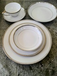 Large Grouping Of Mikasa Barclay China (90 Pieces) With Modern Silver Motif