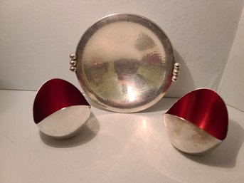 Two Meka From Denmark With Small  Silver Bowl Made In Sweden By Leonard Carlin