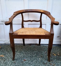 Handsome Antique Rush Seat/ Wicker With Curved Back And