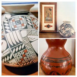 Mata Ortiz Pottery Bowls Paired With Native American Sand Painting